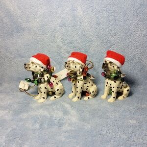 Lot Of 3 Vintage Ganz Dalmatian Dog Wrapped In Christmas Lights Ornament 2"